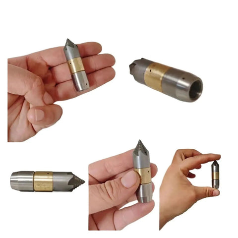 Stainless Steel Roots Cut Rotating Nozzle For Sewer Pipe Drain Cleaning, 30 LPM Flow, Multi Directional Water Outlets Sweep Inner Pipe Walls To Thoroughly Wash Away Debris And Break Up Blockages, hand-held