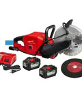 Hella Tough 18V Cordless Cut Off Saw Kit For Concrete And Masonry with two 12Ah batteries and rapid charger, 9 inch diamond blade.