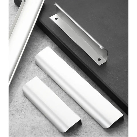 Hidden Aluminum Cabinet Handles For Doors And Drawers, slick concealed pulls, smooth edges, silver, long 47.24 inch