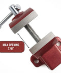 Compact One Inch Fixed Bench Vise For Jewelry Making And Crafting One And A Quarter Inch Jaw Width Tiny Yet Mighty Grip For Precision Work In Small Workspaces. red fixed bench vise, 7/8-inch max opening, metal jaws, for jewelry making