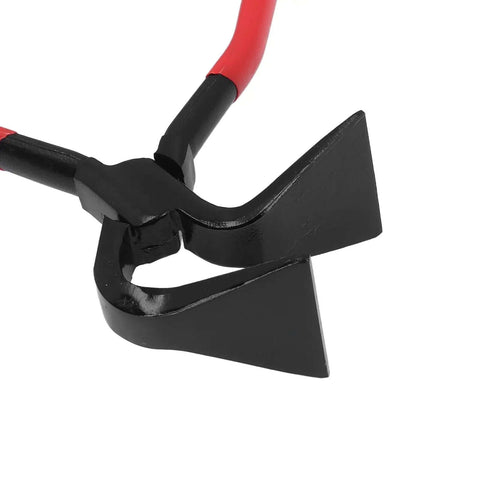 Close-up of Heavy Duty Metal Bending Pliers With Straight 45 Degree And 90 Degree Jaws for sheet metal, red handles visible