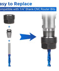 Two Pack Up Down Spiral Router Bits With One Quarter Inch Shank And One Quarter Inch Cutting Diameter Nano Blue Coated Solid Carbide CNC End Mills shown with CNC collet