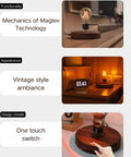 Levitating Bulb Lamp With Magnetic Floating Light for desk, showing one touch switch, vintage ambiance, and mechanics of maglev tech.
