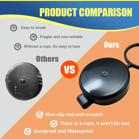 Capless Gas Cap With Tethered Design 2.375 Inch ID Dustproof Waterproof Fuel Tank Cover Replacement vs regular cap comparison