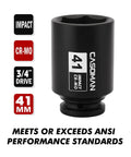 Three Quarter Inch Drive Deep Impact Socket 41 Millimeter Jumbo Metric Six Point Chrome Molybdenum Steel Black Phosphate