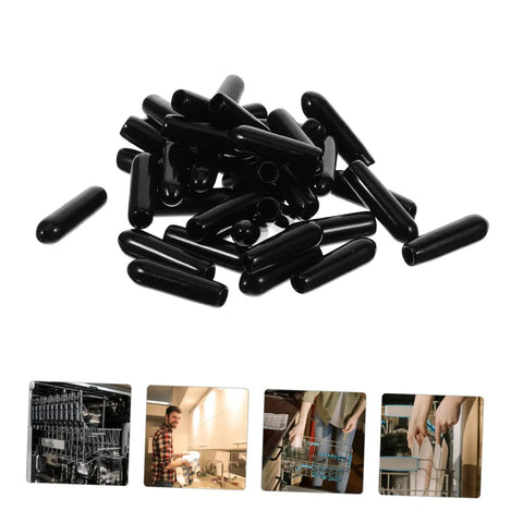 High Grade Black Plastic Dishwasher Rack End Caps 3mm, 200 piece collection of snap-on caps for protecting dishware.