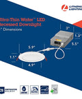 Diagram of 6 Inch Recessed LED Wafer Downlight With Ultra Slim Round Trim Switchable Color Temperature in matte black.