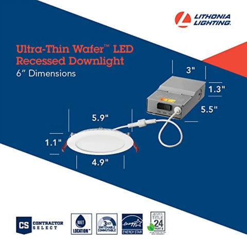 Diagram of 6 Inch Recessed LED Wafer Downlight With Ultra Slim Round Trim Switchable Color Temperature in matte black.
