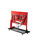 Beefy Auto Body Frame Puller 49 KN 5 Ton Car Frame Straightener tool set on red mobile stand with swivels and attachments