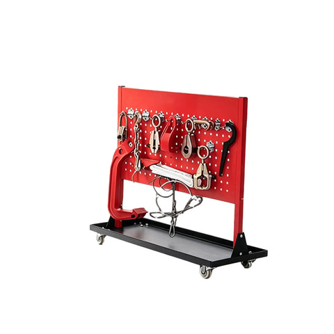 Beefy Auto Body Frame Puller 49 KN 5 Ton Car Frame Straightener tool set on red mobile stand with swivels and attachments