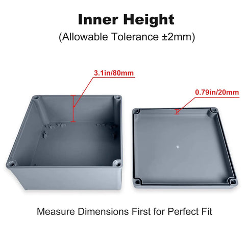 8 By 8 By 4 Inch IP65 Waterproof Junction Box Rugged ABS Plastic Outdoor Enclosure Dustproof Electrical Project Box inner dimensions
