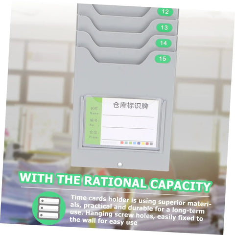 Super Convenient Wall Mounted Storage Rack Equipped With Plenty Of Card Holder Slots, grey card holder with labeled slots for organization.