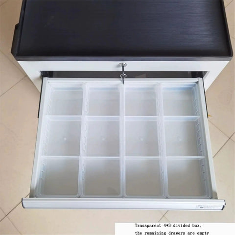 Open drawer of Rolling Tool Organizer Cart With 5 Drawers Wheeled Tool Cabinet Box With Tray Large Workshop Storage Chest