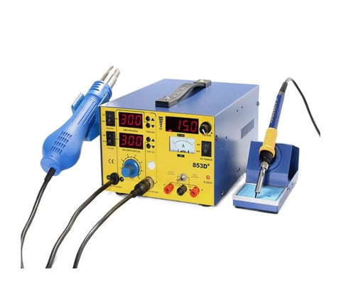 Ultimate 3 In 1 Soldering Power Supply Set With Hot Air Gun And Iron for BGA rework, featuring digital controls and sturdy design.