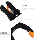 Close-up of A-Type Quick Release Ratchet Spring Clamps 2-Pack for Woodworking and Photography Backdrop Cloth Clips in black and orange.