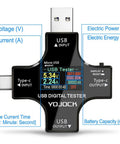 Front view of USB C Power Meter And Voltage Current Tester 2 In 1 Digital Multimeter displaying voltage, current, and battery capacity.