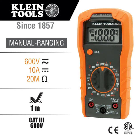 Close-up of Go To All In One Electrical Tester Kit With Digital Multimeter displaying voltage measures, orange case.