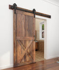 Beefy Adjustable 5 To 16Ft Wood Sliding Barn Door Hardware Kit With 8Ft Basic Black Flat Track System installed in a home