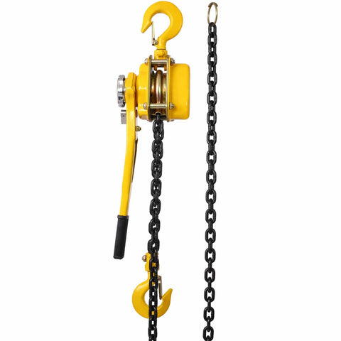 Three Quarter Ton Heavy Duty Ratchet Lever Chain Hoist with Ten Foot Galvanized Chain and Hooks side view