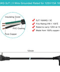 90 Degree Right Angle 1ft Power Cord NEMA 5-15P To IEC C13 Flat Plug 16AWG Angled AC Cable with internal wire details