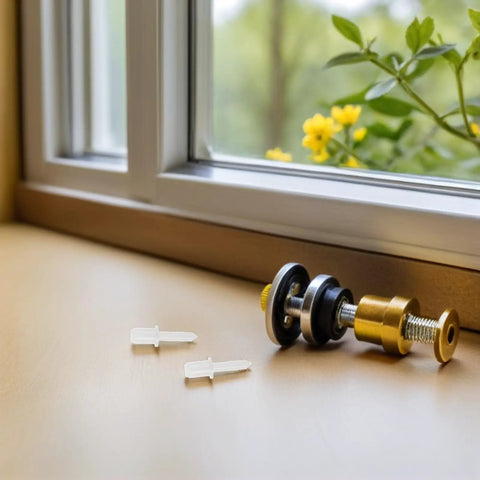 Complete Heavy Duty Plantation Blind Repair Kit Including 70 Color Matched Plastic Shutter Pins And Louver Staples For No Sweat Home Install And Seamless Room Refresh, showing plastic shutter pins and installation tool.