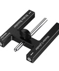 Brake adjustment tool, front view, black CNC aluminum with Brake Booster and Master Cylinder arms, silver pushrod