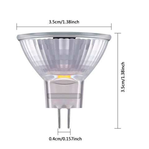 MR11 12V Halogen Spotlight Bulbs 10 Pack GU4 Bi-Pin Base Glass Cover Warm White 2700K Dimmable 20W Narrow 30 Degree Beam size view