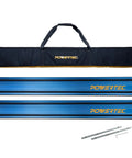 Shop Favorite Track Saw Guide Rail Extender Kit Featuring Two 55 Inch Aluminum Tracks With Rock Solid Couplers And Rugged Canvas Sling For Straight Shots And Clean Cuts On Any Project, showing tracks and carry bag.