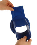 Plastic Grain Bin Outlet For Easy Grain Storage Containers With Large Diameter Outlet And Stable Construction Simple Installation Convenient Barn Bin Accessory For Smooth Dispensing And Secure Grain Handling, blue plastic outlet held by hand