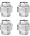Image showing a 304 Stainless Steel Pipe Fitting Union One Half Inch NPT Female Thread Adapter Four Pack for durable plumbing.
