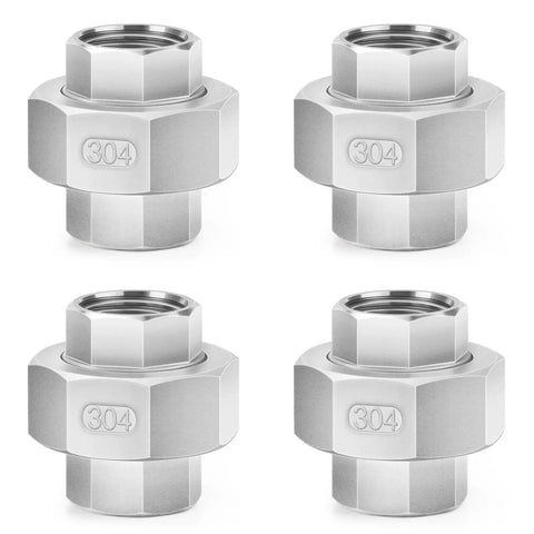 Image showing a 304 Stainless Steel Pipe Fitting Union One Half Inch NPT Female Thread Adapter Four Pack for durable plumbing.