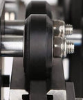 Close-up of Top Notch V Shape Groove Plastic Bearing Pulleys For 3D Printer Rollers 5mm Bore 10 Pack in metal track
