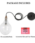 Cozy Rustic Farmhouse Wood And Glass Pendant Light For Kitchen Island And Dining Room With Teardrop Mouth Blown Glass package contents
