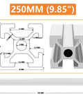 Pro Level 2020 Aluminum Extrusion White T Slot Linear Rail Kit Anodized Finish Solid Frame 250MM dimensions diagram with details.