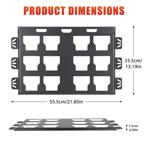 Top view showing dimensions of 2 Packout Mounting Plates With 100 Lb Load Capacity Heavy Duty Metal Base Fully Compatible With Packout 48-22-8486