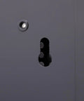 Close-up of mounting hole on 67 Inch Lockable Garage Tool Panel With Aluminum Shutter And Three Perforated Panels, Beefy Wall Mount System.