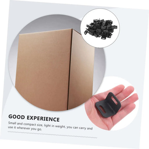 One Hundred Piece Heavy Duty Plastic Corner Protectors L Shaped Edge Guards displayed with a hand, showcasing compact black design.