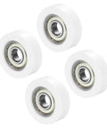 Four Pack 10X38Mm Nylon Pulley Wheels With 608 ZZ Bearings, smooth white rollers for drawer slides and mechanical hardware.