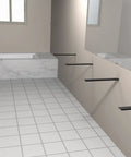 2-Pack Free Hanging T Shelf Brackets Set installed on bathroom wall, designed for granite quartz marble countertops, black steel finish.