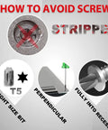 Infographic on avoiding stripped screws with T5 bit for 10 Pack M2.5 X 4 Torx T5 Screws For XPS 17 9700 9710 9720
