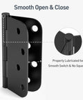 Three Pack Four Inch Door Hinges With Five Eighths Inch Radius Corners Matte Black Finish for smooth operation and durability.