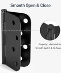 Close-up of Heavy Duty 4 Inch Door Hinge Set With Slick Matte Black Finish and Rounded Corners, showing lubrication for smooth operation.