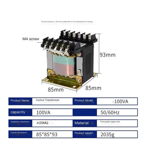 Control Transformer JBK3 Series 250VA 220V To 220V Dual Primary For Industrial Use, dimensions 85x85x93mm visible.