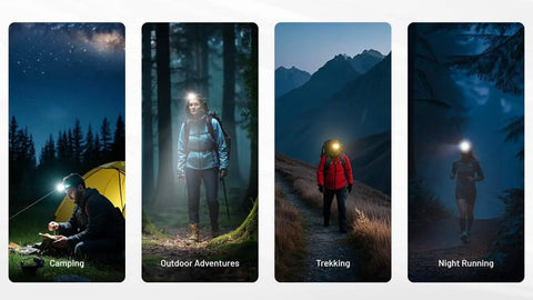 NU25 MCT Ultralight Headlamp 400 Lumens USB C Rechargeable For Backpacking Camping Hiking And Running in various outdoor settings