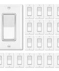 20 Pack Single Pole Decorator Wall Switch With Wall Plate, 15A 120 To 277V On Off Rocker Paddle Interrupter, UL Listed