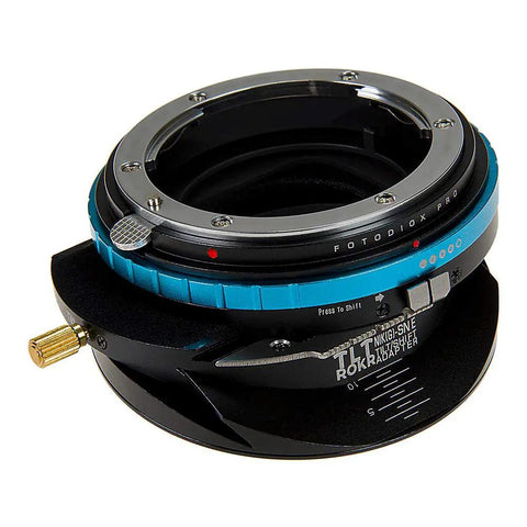 Tilt Shift Lens Mount Adapter From Nikon F To Sony E For G-Type Lenses With 20mm Shift, 10 Degree Tilt, 360 Degree Rotation, Pro Grade High-Tolerance Build For Sony Alpha Mirrorless Shoots, black metal adapter
