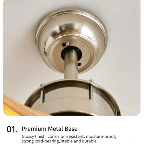 YPDJVLTI 106-132cm Ceiling Fans Lights LED Fandelier with premium glossy metal base and sturdy design.