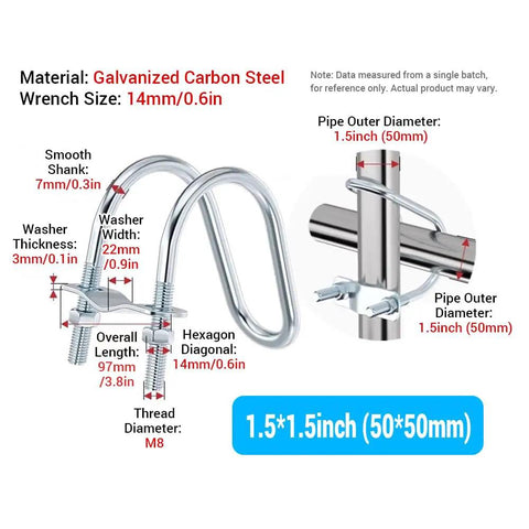 Five Piece Double U Bolt Pipe Clamp Set For 1.5 By 1.5 Inch Pipe Galvanized Steel Greenhouse Scaffolding Connector Quick Install For Easy Assembly And Beefy Strength