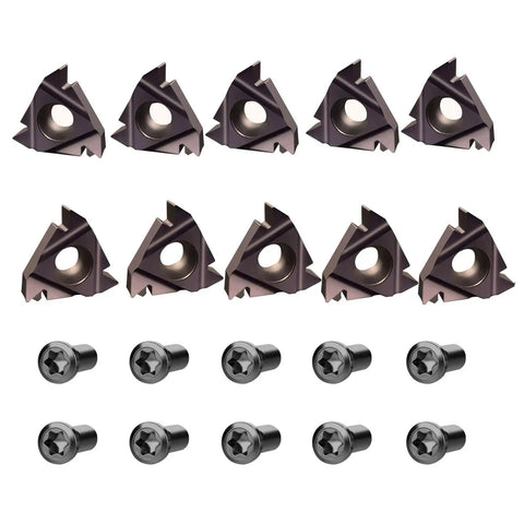 Pro Grade 20 Piece Carbide Threading Insert Set With 16Er And 16Ir Ag60 Geometry includes 10 screws and 10 carbide inserts.