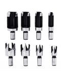 Kickass Eight Piece Wood Plug Cutter Drill Bit Set Made From Heavy Duty Carbon Steel And Titanium Coating For Slick Woodworking. Eight drill bits in various sizes, ideal for tapered and straight plug cutting.